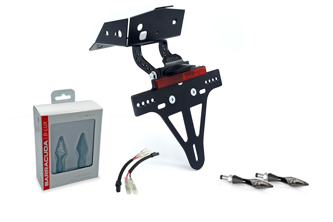 Kit de soporte de matrícula-luz de intermitente X-LED (anterior, delanteroe + trasero) alpha Technik para KTM 690 SMC R; a partir del año de modelo 2019-