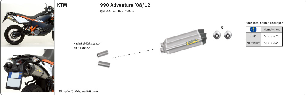 Escape ARROW RACE TECH para KTM 990 Adventure 2006-12 / SMT 2009-13 de aluminio