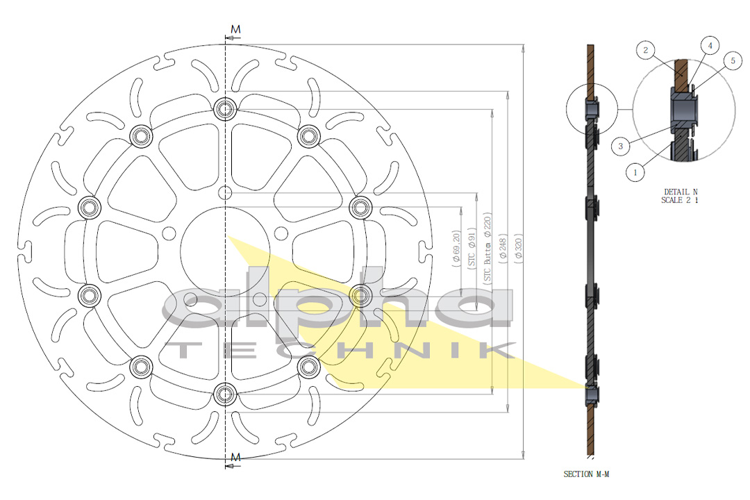 alpha Technik disco de freno Diseño Omega ABD33, delantero para Suzuki GSX1300R Hayabusa, GSX-R1000, GSX-R750, TL1000