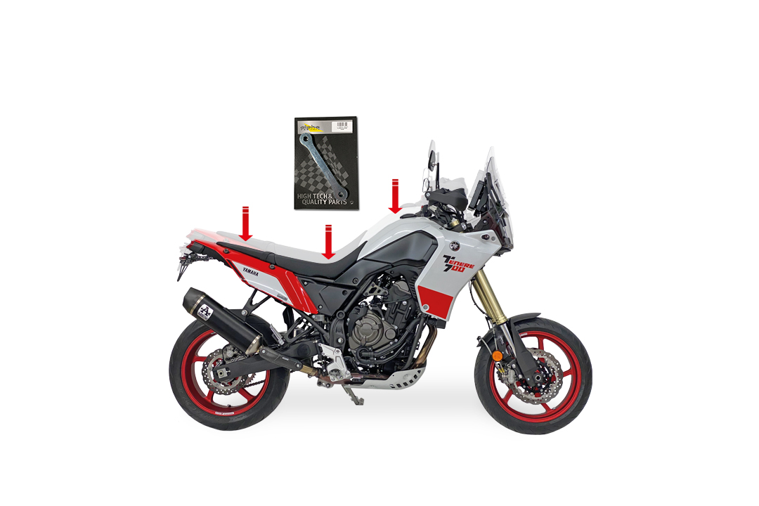 alpha Technik Kit de Bajada de Altura 20mm para Yamaha Tenere 700, DM07 / DM08 / DM11 / DM15 / DM16, a partir del año de modelo 2019-