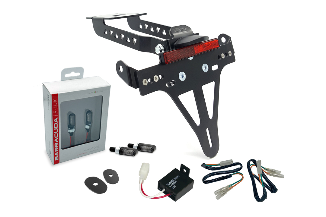 Kit Soporte de Matrícula alpha Technik-luz de intermitente M-LED (anterior, delanteroe + trasero) para Kawasaki Z650 y Ninja 650 Tipo: ER650H / EX650K (Año del modelo 2017 a 2019)