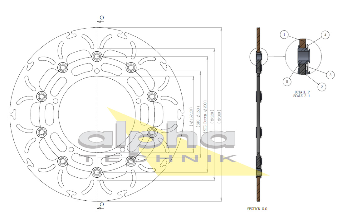 alpha Technik disco de freno Omega-Design ABD33, delanteros para Yamaha FZ6 / Fazer, MT03, MT09 / Tracer, XJ6, XSR900, YFZ-R3, YZF-R6