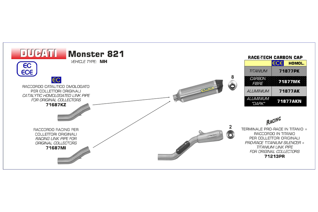 Tubo de conexión ARROW para Ducati Monster 821 2018- , con catalizador