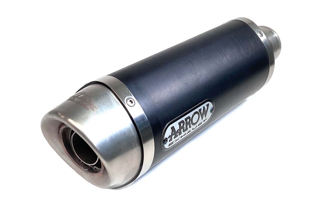 Escape ARROW DARK THUNDER para Yamaha MT07 / Tracer 700 2014-2020, aluminio negro con tapa final de acero inoxidable (Solo con colector ARROW)