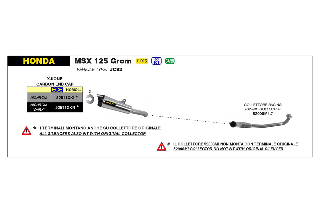 Escape ARROW X-KONE DARK para Honda MSX 125 Grom, año del modelo 2021-2024, Acero inoxidable
