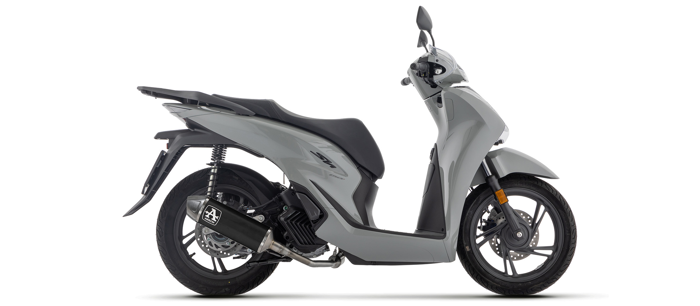 ARROW Escape DARK URBAN para Honda SH150 2025-, Aluminio negro con tapa final de acero inoxidable