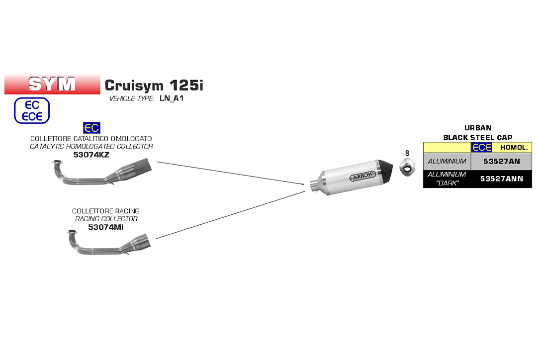 Colector de competición ARROW para SYM Cruisym125 2018-, sin catalizador
