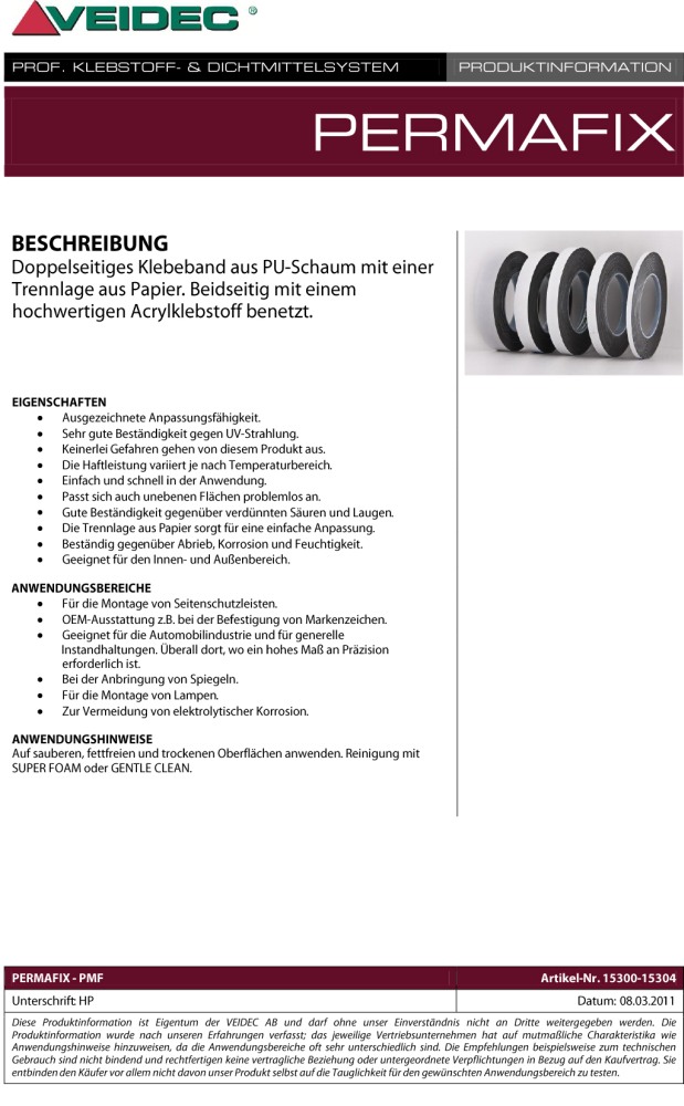 VEIDEC - Cinta Adhesiva de Doble Cara "Permafix"