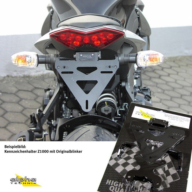 Soporte de matrícula alpha Technik Kawasaki Z1000; Tipo ZRT00D; Año del modelo 2010-