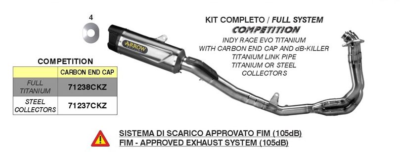 Sistema completo ARROW COMPETITION con silenciador INDY RACE EVO para Triumph Street Triple 765 RS NG Acero inoxidable
