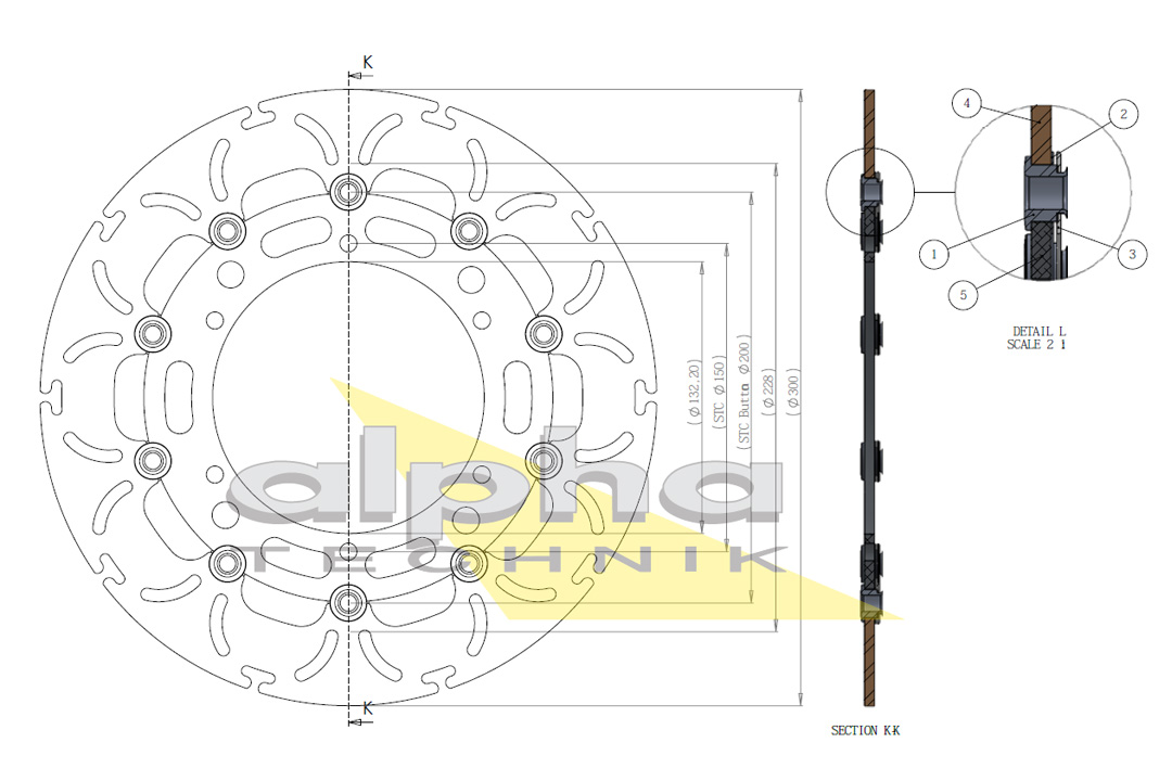 alpha Technik disco de freno Omega-Design ABD33, anterior, delanteroe para Yamaha YZF-R1, YZF-R6, TRM 900, XJ600, XT660, XJR1300, XV950,