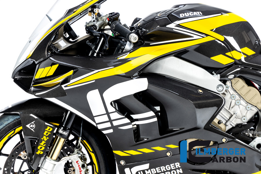 Ilmberger Carbon Panel lateral de carenado lado izquierdo Racing, brillante, Ducati Panigale V4, V4S, V4R 2019-