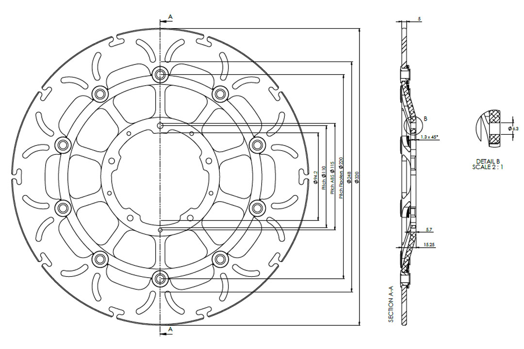 alpha Technik disco de freno Omega-Design ABD33, anterior, delanteroe para Honda CBR1000RR