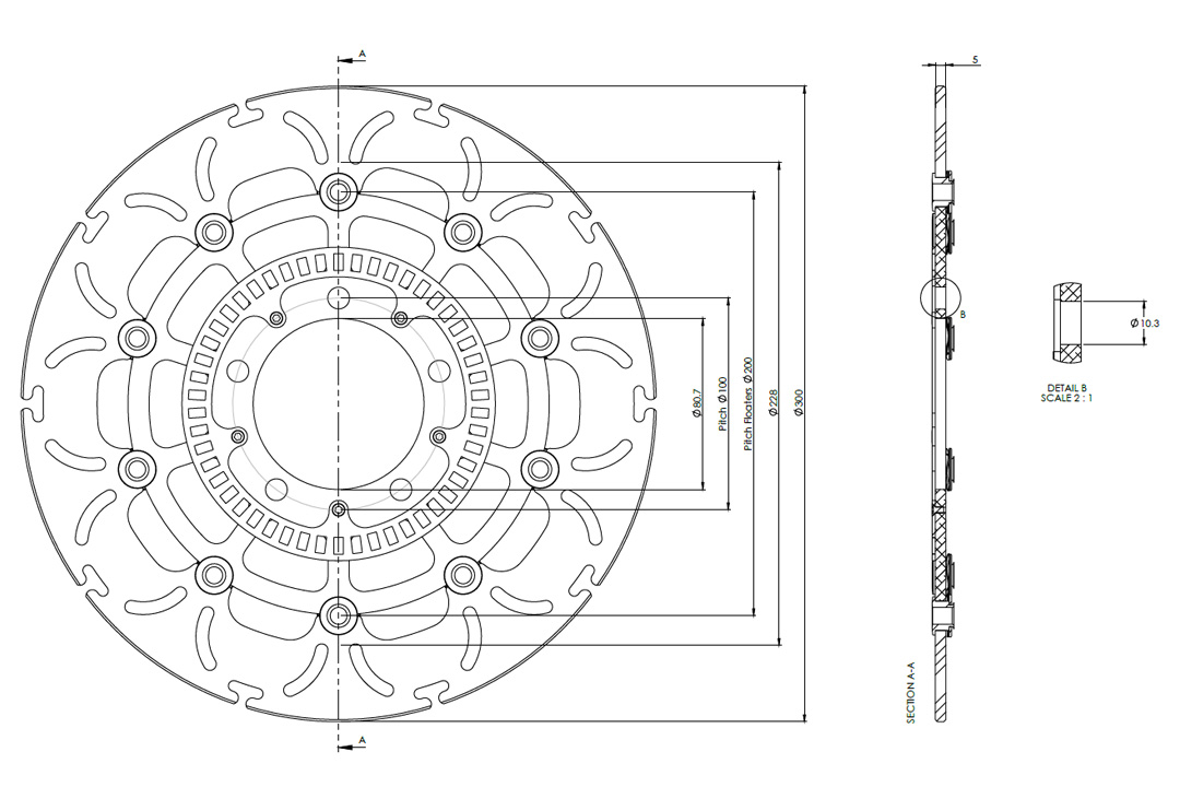 alpha Technik disco de freno Omega-Design ABD33, anterior, delanteroe para Kawasaki ER6f, ER6n, Versys 650