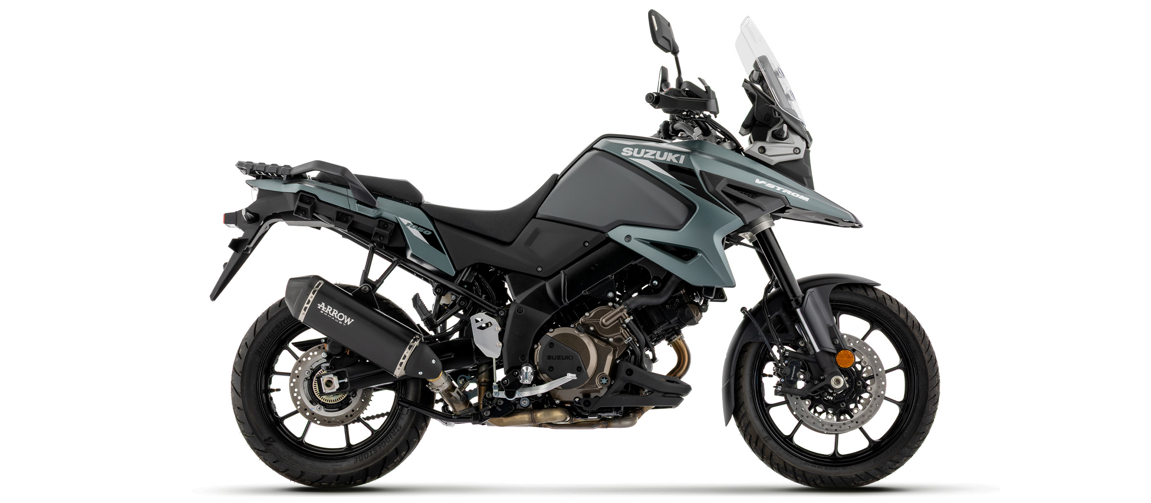 Escape ARROW EXPLORER Titanio con tapa final de carbono para Suzuki V-Strom 1050, 2025-
