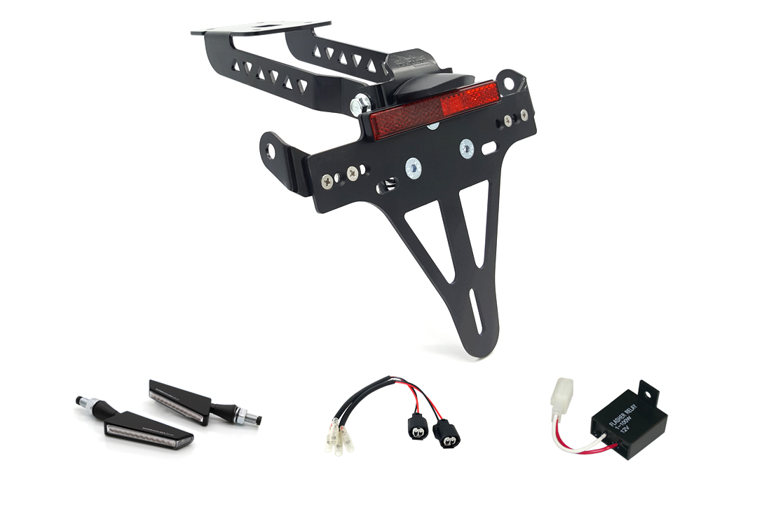 Kit de Portamatrículas-luz de intermitente alpha Technik SQ-LED para Kawasaki Z650 y Ninja 650 Tipo: ER650K / EX650M a partir del año de modelo 2020- (Trasero)