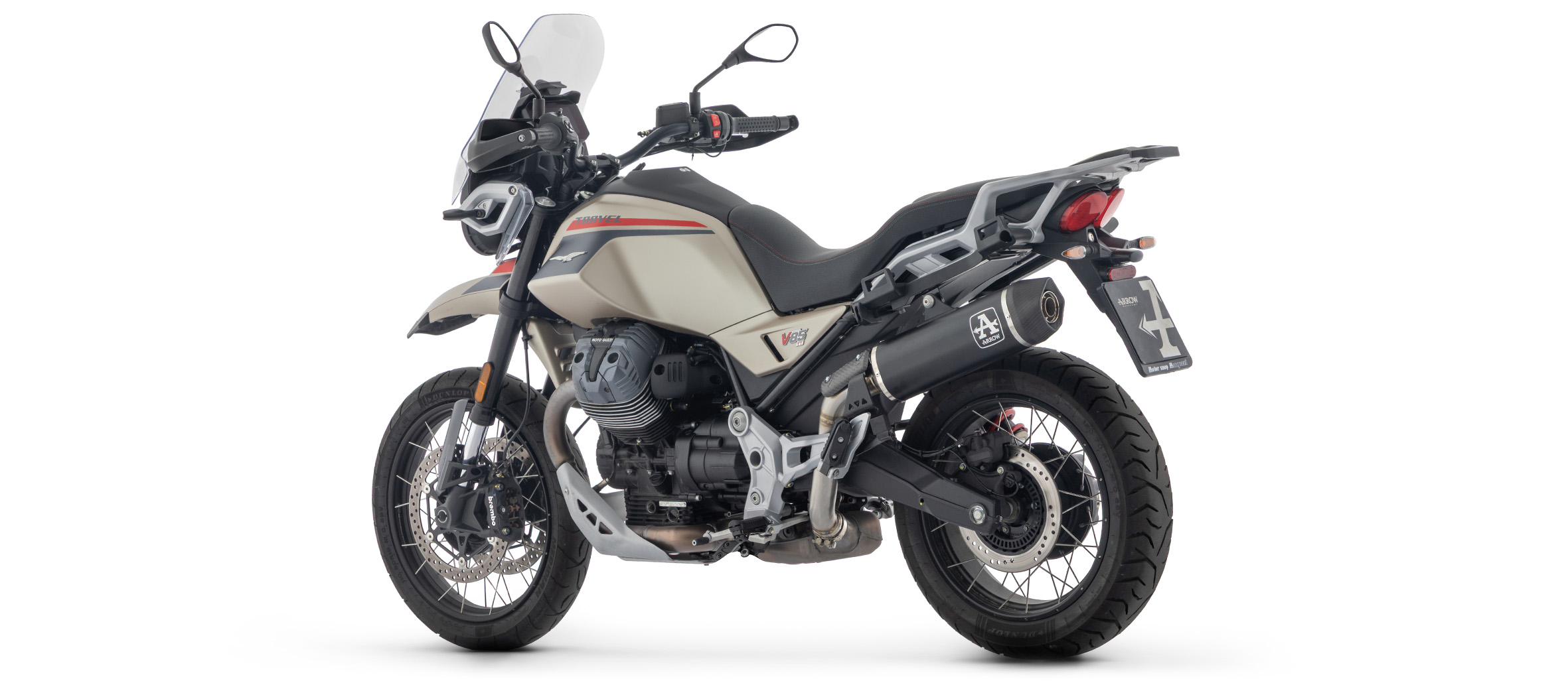 Escape ARROW DARK INDY RACE para Moto Guzzi V85 TT / Strada 2025-, Aluminio negro