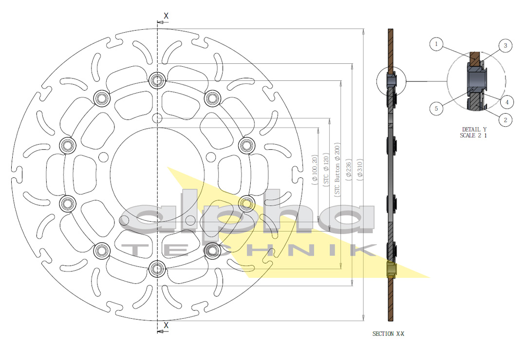 alpha Technik Disco de freno Omega-Design ABD33, Eje delantero para Suzuki GSX-R1000, GSX-R750, VZR1800
