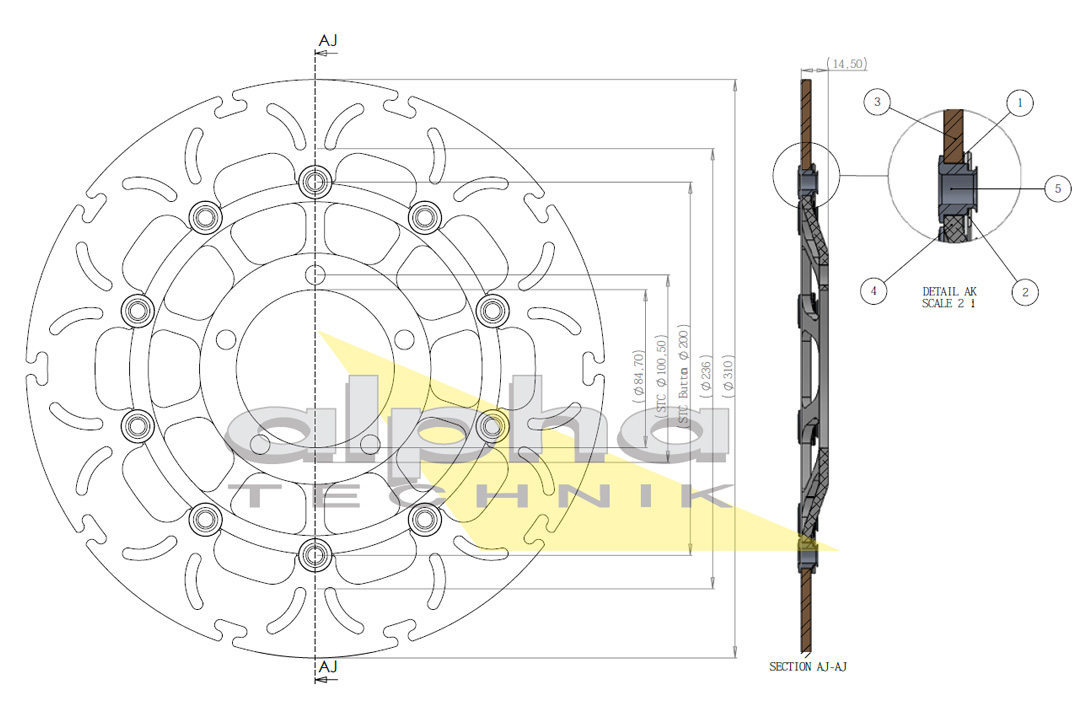 alpha Technik disco de freno Omega-Design ABD33, delanteros para Triumph Daytona, Street Triple / R