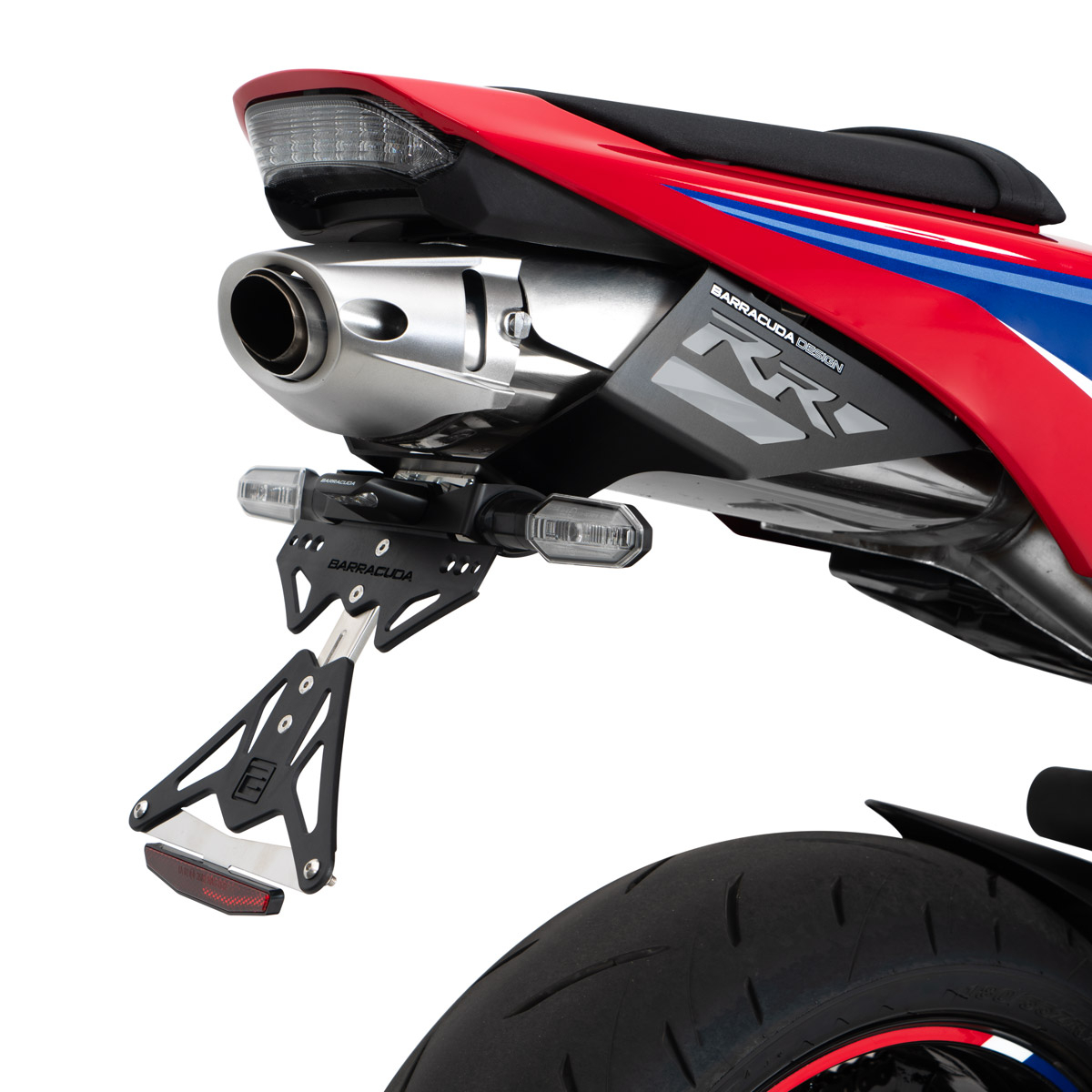 Soporte de matrícula Barracuda para Honda CBR600RR 2024- para uso con los luz de intermitentes originales