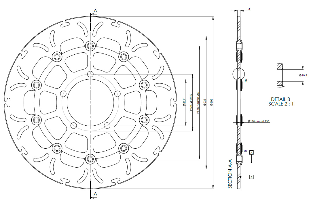 alpha Technik disco de freno Omega-Design ABD33, Delantero para Triumph Tiger Explorer, Tiger 1200 XC / XR, 800 XC / XR,