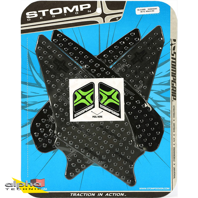 Stompgrip negro, Volcano, para Kawasaki Ninja 250R, 2008-2012