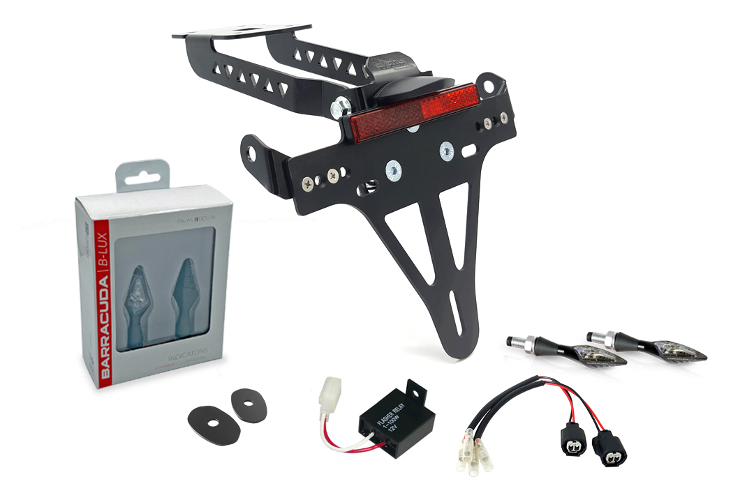 alpha Technik Kit de soporte de matrícula-luz de intermitente X-LED (anterior, delanteroe + trasero) para Kawasaki Z650 y Ninja 650 Tipo: ER650K / EX650M a partir del año de modelo 2020