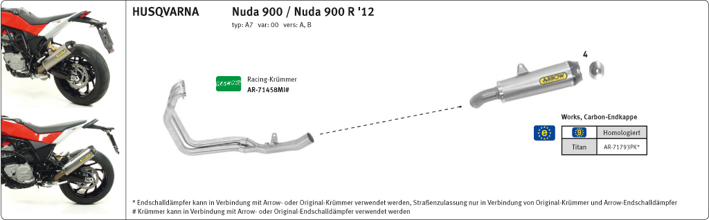 Escape ARROW WORKS para Husqvarna Nuda 900 2012-2013, Titanio