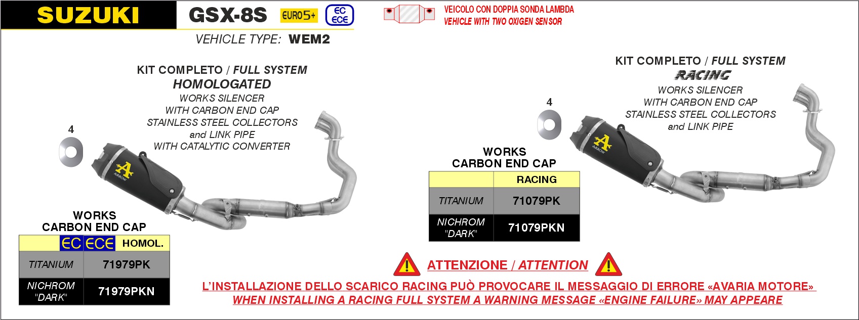 ARROW Escape WORKS DARK para Suzuki GSX-8S, GSX-8R 2024- y GSX-8T, 8TT, 2025-