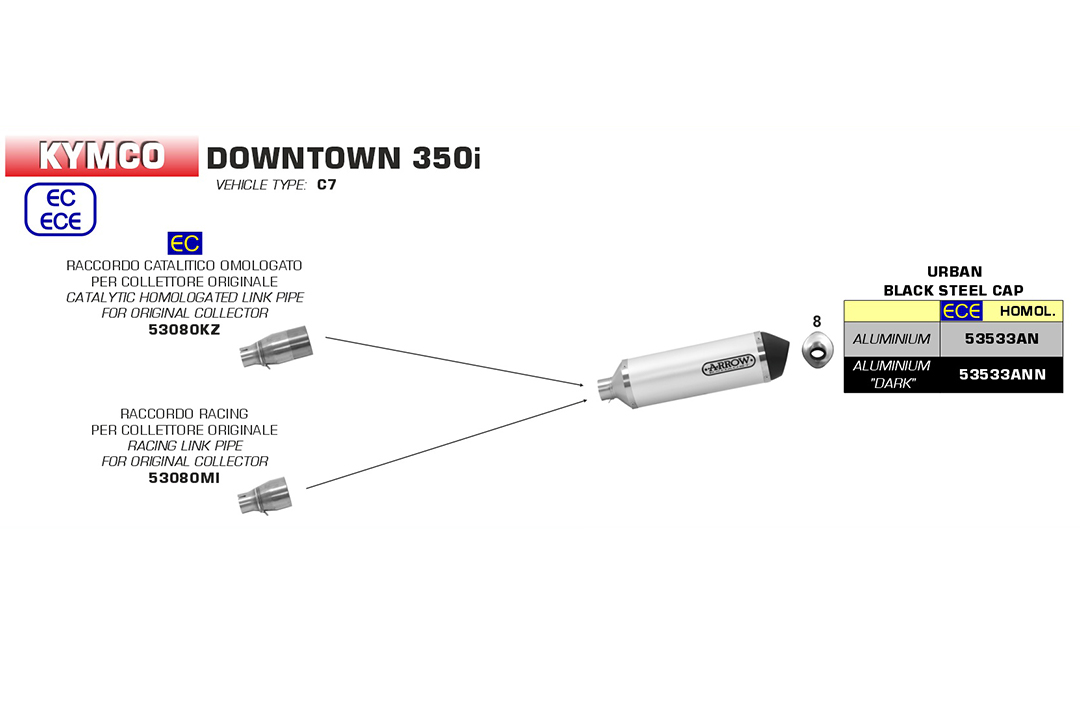 Escape ARROW URBAN para Kymco Downtown 350i 2016- de aluminio