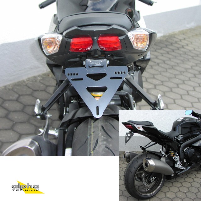 Soporte de matrícula alpha Technik para Suzuki GSXR1000; Tipo WVCY; Año del modelo 2009-2016
