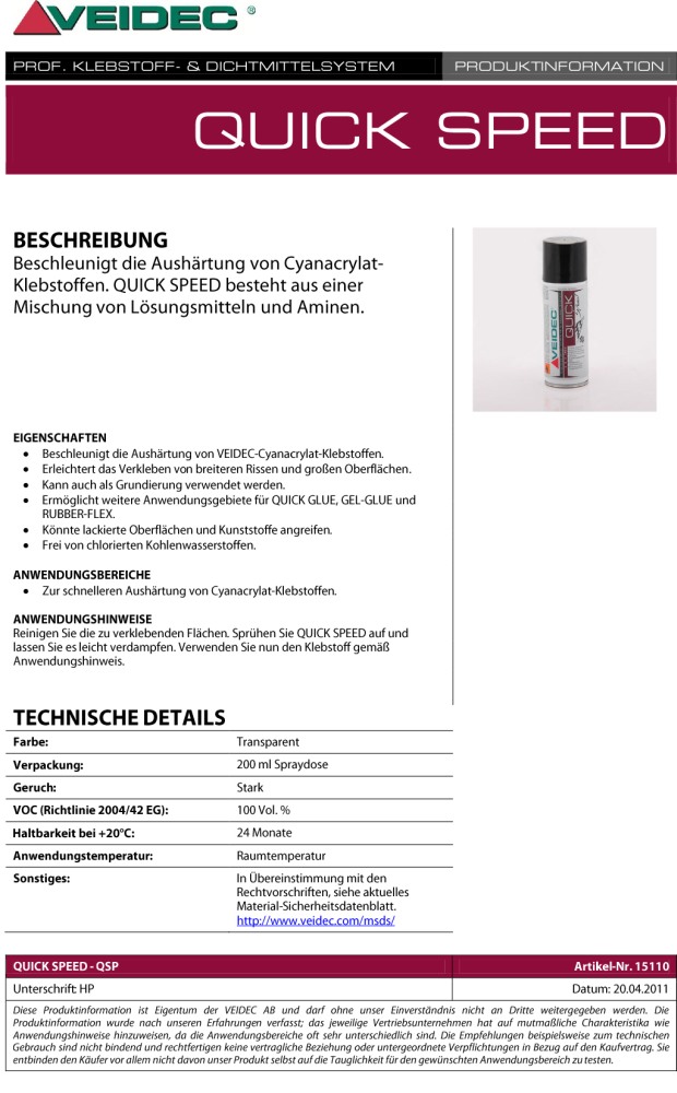 VEIDEC - Spray acelerador "Q-Speed"