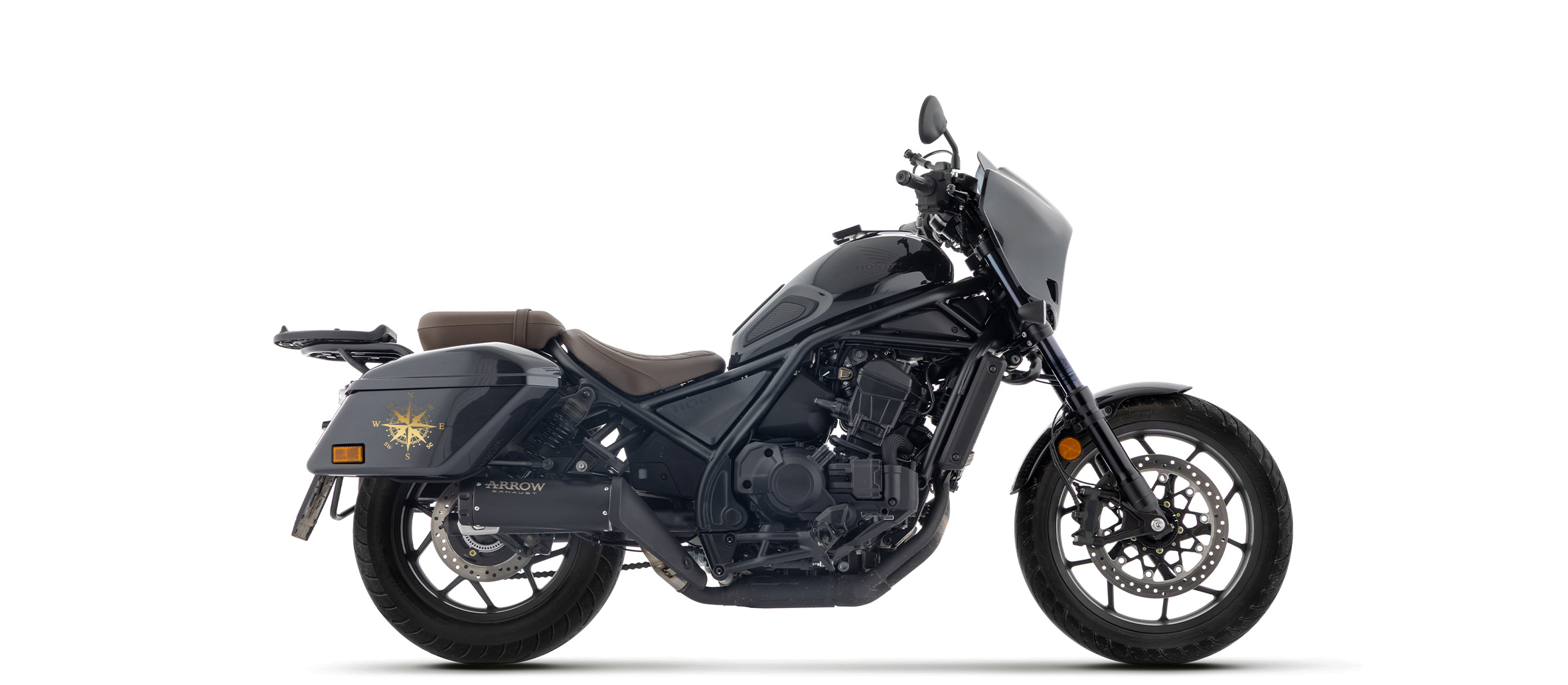Escape ARROW REBEL DARK Slip-On con tapa final de aluminio negra para Honda CMX 1100 Rebel T, 2025-