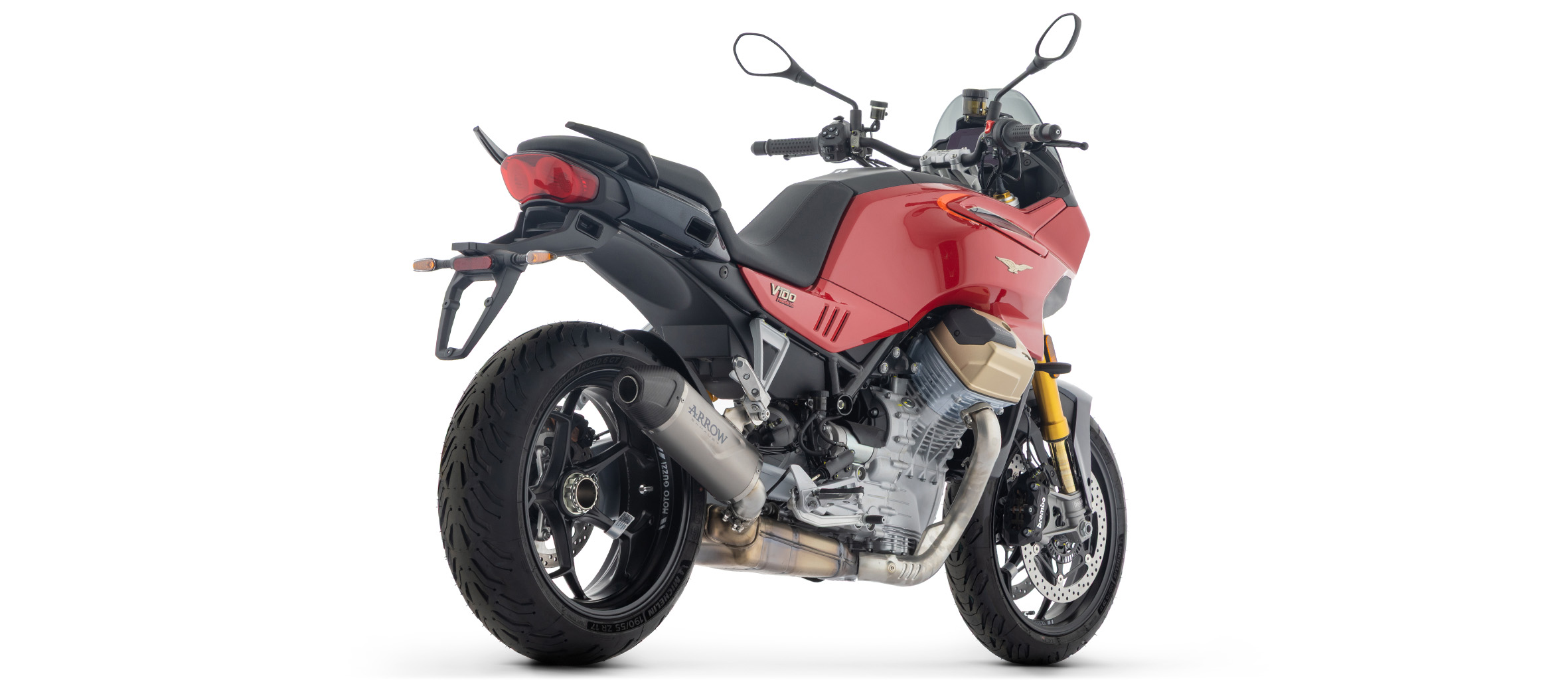 ARROW Escape INDY RACE EVO Titanio con tapa final de carbono para Moto Guzzi V100 Mandello, Stelvio, 2025-