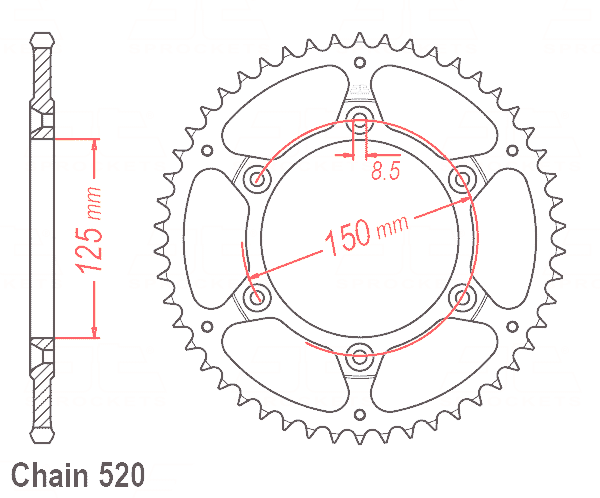 corona de Acero, 50 dientes, Paso 520