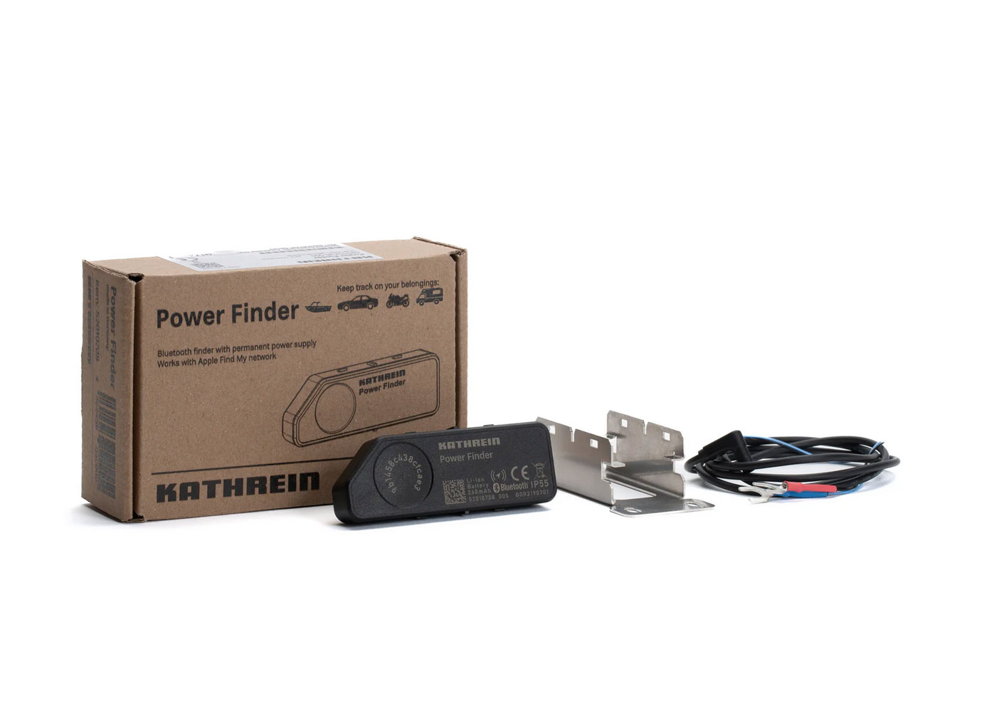 KATHREIN Power Finder – Rastreador con integración Apple 'Buscar mi', Seguro para motocicleta, Coche y Bicicleta Eléctrica