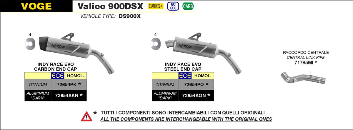 ARROW Escape INDY RACE EVO DARK Aluminio negro para Voge D900X Valico Año del modelo 2024-