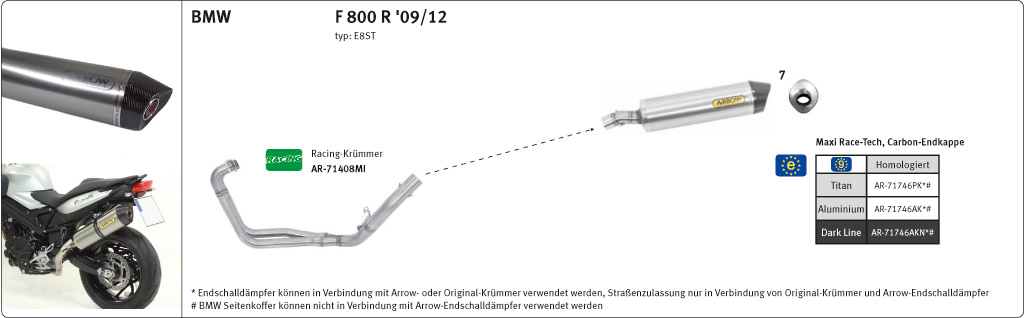 ARROW Escape MAXI RACE TECH para BMW F800R 2009-16 de aluminio, negro