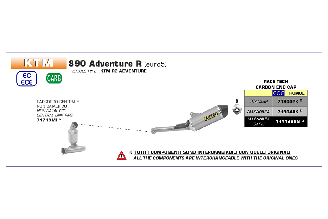 Tubo de Eliminación de Catalizador ARROW Racing para KTM 790 Adventure 2019-, 890 Duke R 2020-, 890 Adventure 2021-, CF Moto 800, sin catalizador