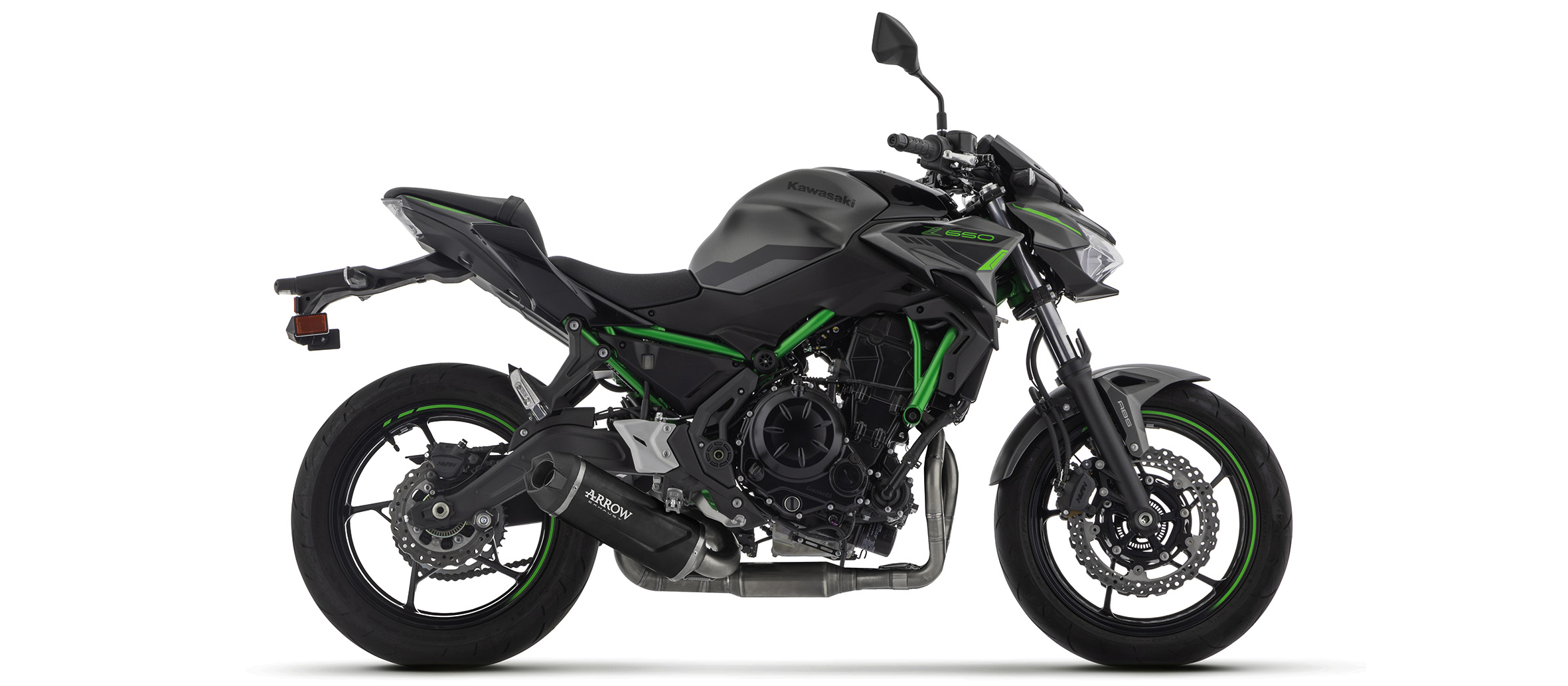 ARROW sistema de escape INDY RACE EVO negro para Kawasaki Ninja 650 (35kW), Z650 (35kW) Año del modelo 2024-