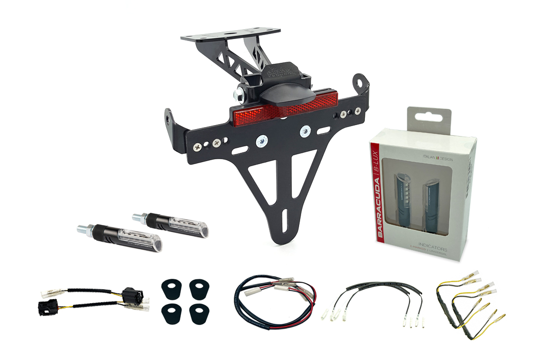 Kit de soporte de matrícula-luz de intermitente IDEA (anterior, delanteroe + trasero) de alpha Technik para Yamaha MT-07 RM33 / RM34 a partir del año de modelo 2021