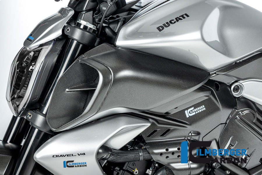 Carenado de entrada de canal de aire de carbono Ilmberger lado izquierdo, mate, Ducati Diavel V4, 2023-