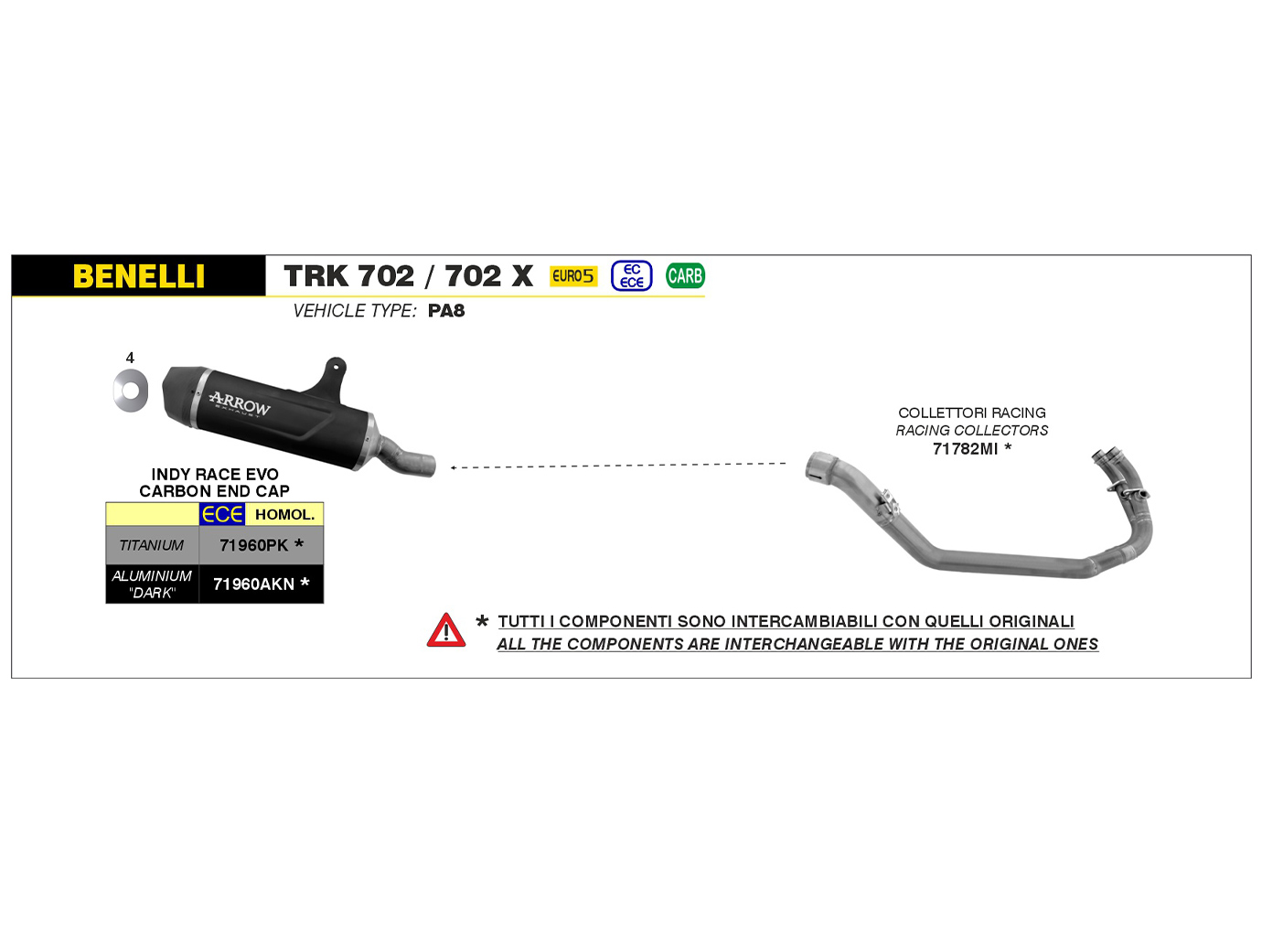 ARROW Escape INDY RACE EVO Aluminio DARK para Benelli TRK 702 / 702 X Año modelo 2023-