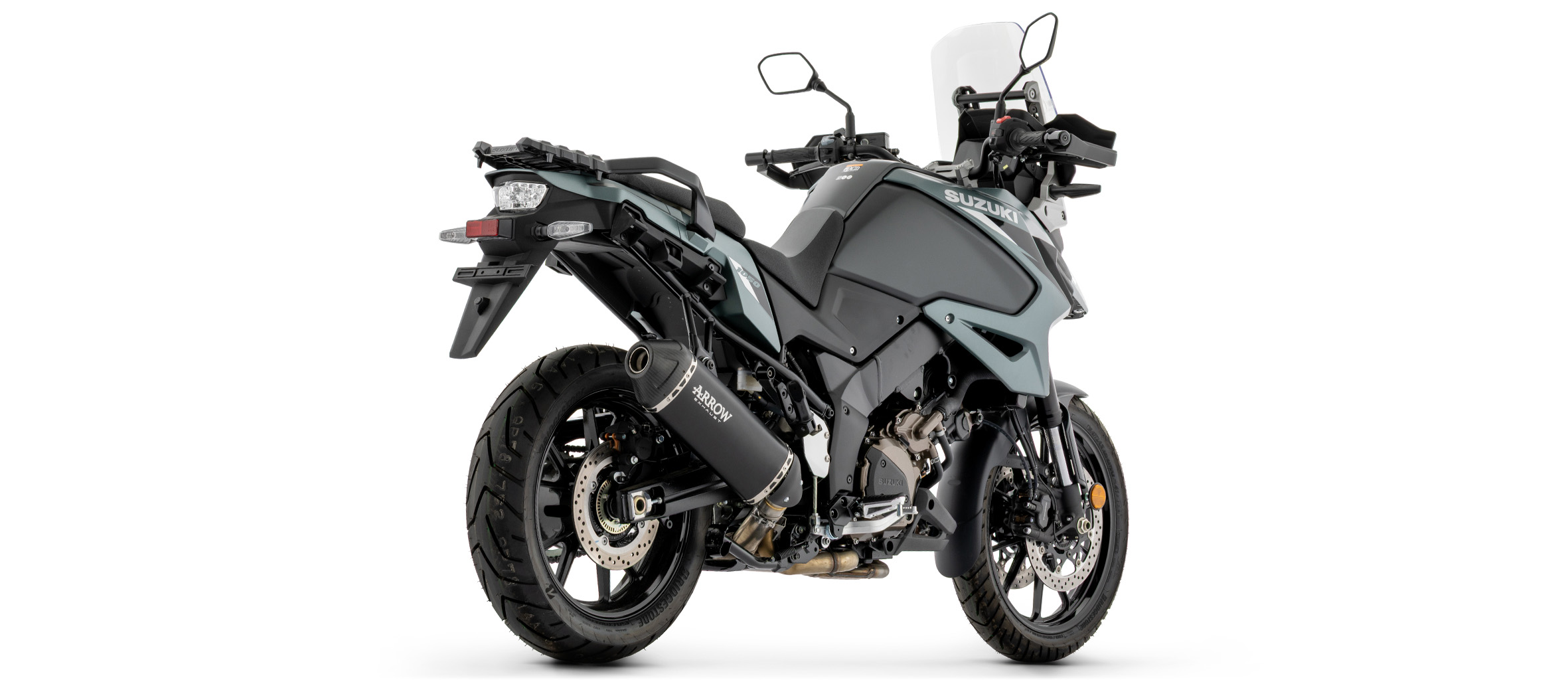 Escape ARROW EXPLORER Titanio con tapa final de carbono para Suzuki V-Strom 1050, 2025-
