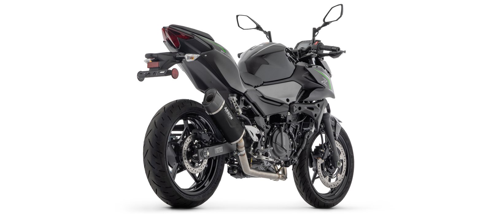 ARROW Escape INDY RACE EVO Aluminio negro para Kawasaki Z500, Ninja 500 Año de modelo 2024-