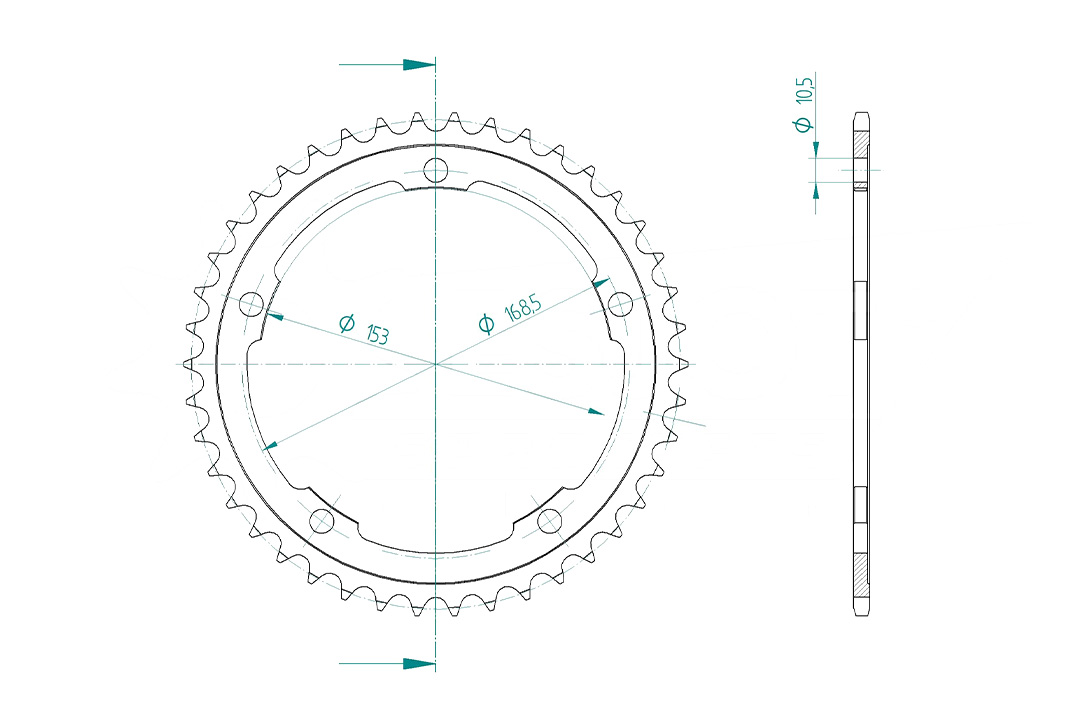 corona de Acero, 44 Dientes, Paso 525