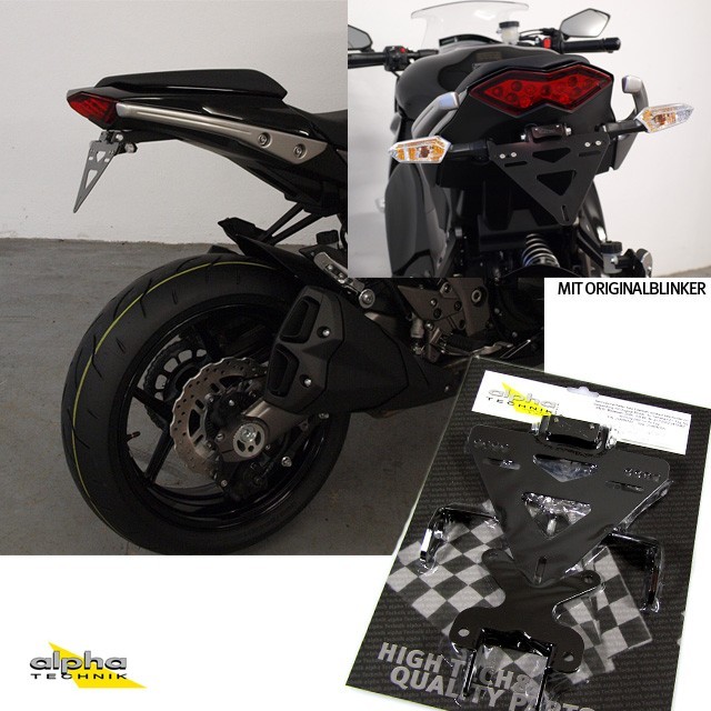Soporte de matrícula alpha Technik para Kawasaki ZX10R; Tipo ZXT00E, ZXT00F; Año del modelo 2008-2010